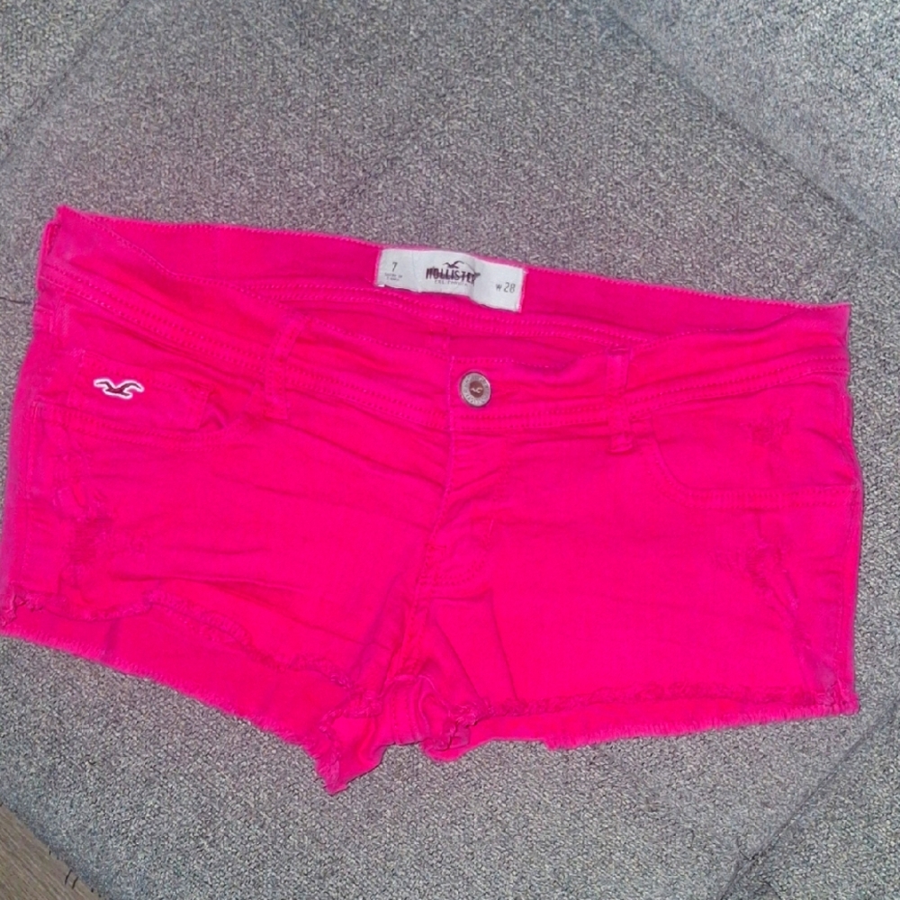 Hollister Pink Jean Shorts Distressed Cut-Off Style